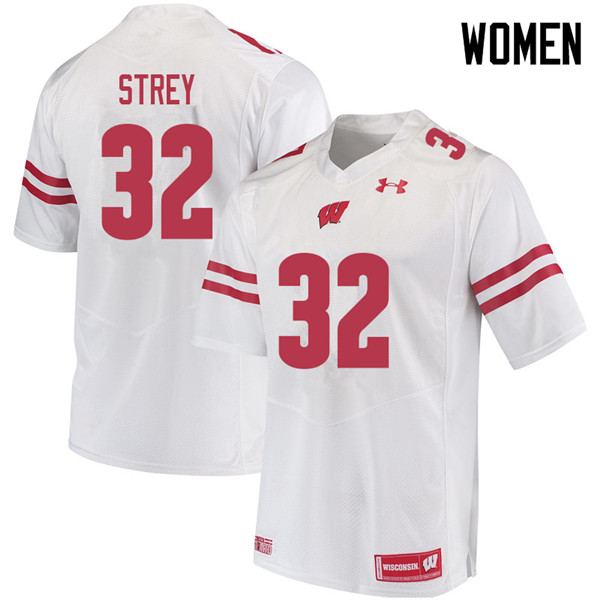 Women #32 Marty Strey Wisconsin Badgers College Football Jerseys Sale-White